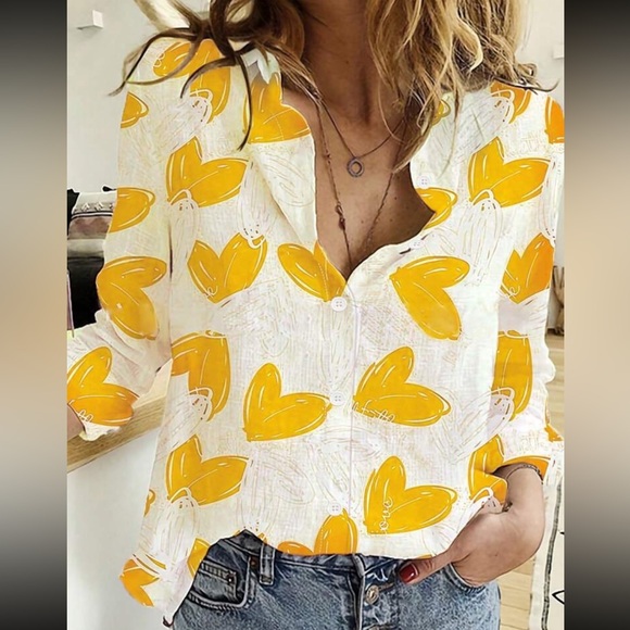 Luxe red hearts print button down shirt - Picture 4 of 7